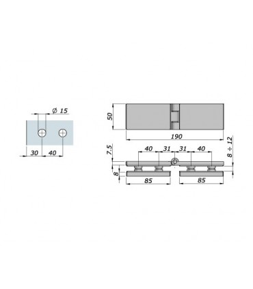 Paumelle pour porte en verre sur verre