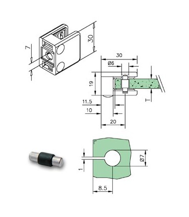 Pince a verre à talon plat - modèle 23 - Zamak effet inox